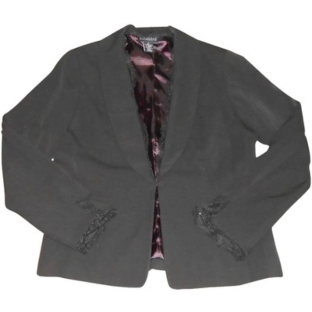 New Black Lined Suit Blazer Jacket With Lace Trim Size 4